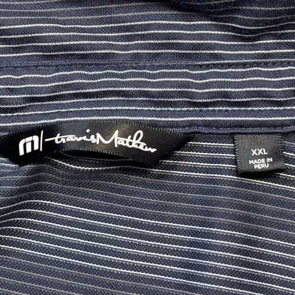 Travis Mathew Polo Shirt Mens 2XL Blue Striped Golfing Casual Preppy Adult - Picture 9 of 9